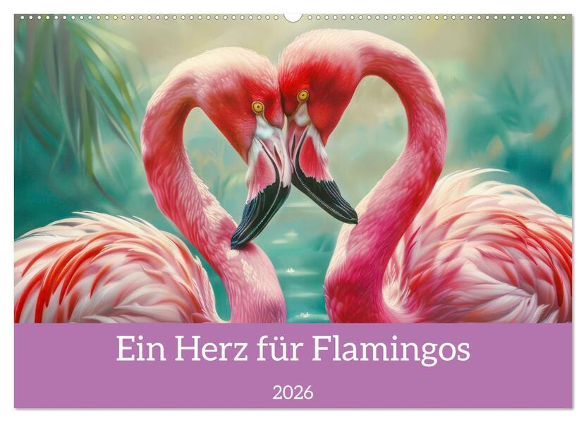 Ein Herz für Flamingos (Wandkalender 2026 DIN A2 quer) CALVENDO Monatskalender
