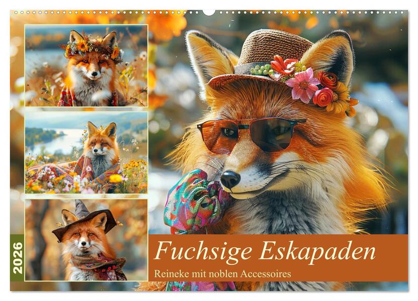 Fuchsige Eskapaden. Reineke mit noblen Accessoires (Wandkalender 2026 DIN A2 quer) CALVENDO Monatskalender