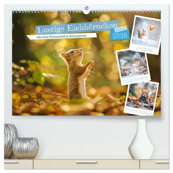Lustige Eichhörnchen (hochwertiger Premium Wandkalender 2026 DIN A2 quer) Kunstdruck in Hochglanz