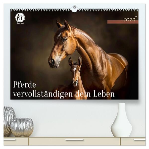 Pferde vervollständigen dein Leben (hochwertiger Premium Wandkalender 2026 DIN A2 quer) Kunstdruck in Hochglanz