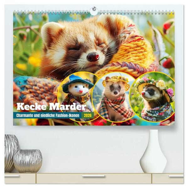 Kecke Marder. Charmante und niedliche Fashion-Ikonen (hochwertiger Premium Wandkalender 2026 DIN A2 quer) Kunstdruck in Hochglanz