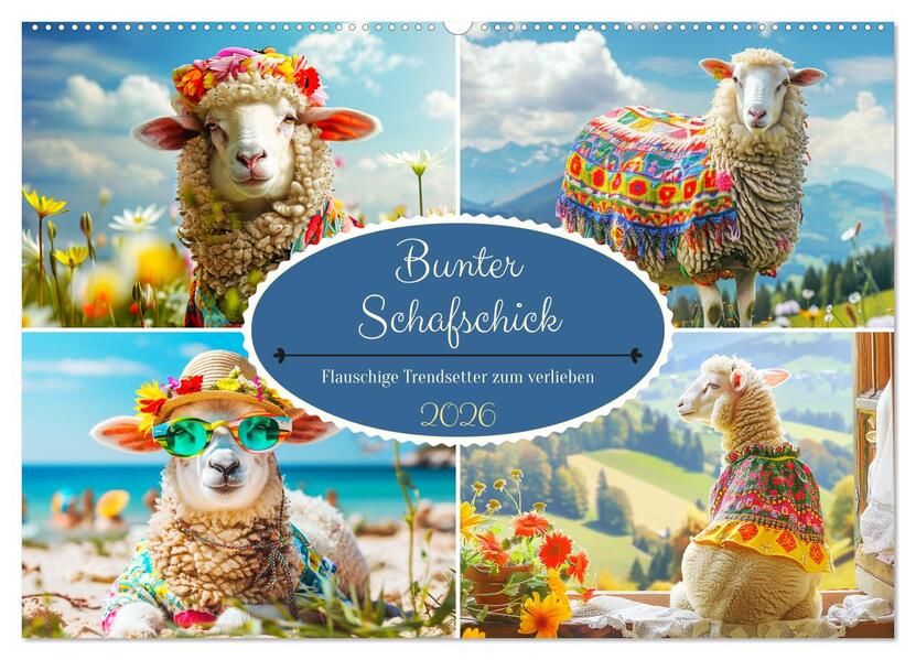 Bunter Schafschick. Flauschige Trendsetter zum verlieben (Wandkalender 2026 DIN A2 quer) CALVENDO Monatskalender