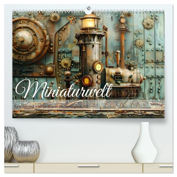 Miniaturwelt Faszinierend winzige Häuser im Steampunk-Stil (hochwertiger Premium Wandkalender 2026 DIN A2 quer) Kunstdruck in Hochglanz
