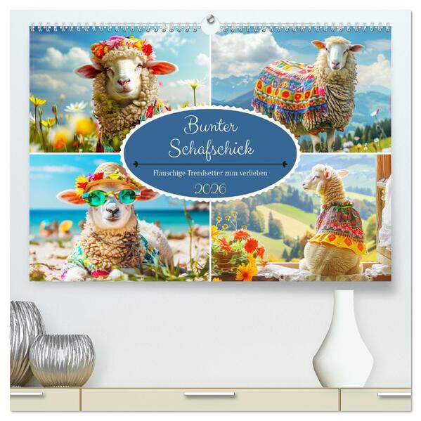 Bunter Schafschick. Flauschige Trendsetter zum verlieben (hochwertiger Premium Wandkalender 2026 DIN A2 quer) Kunstdruck in Hochglanz