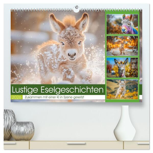 Lustige Eselgeschichten (hochwertiger Premium Wandkalender 2026 DIN A2 quer) Kunstdruck in Hochglanz