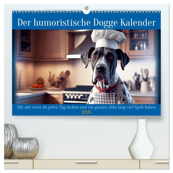 Der humoristische Dogge Kalender (hochwertiger Premium Wandkalender 2026 DIN A2 quer) Kunstdruck in Hochglanz