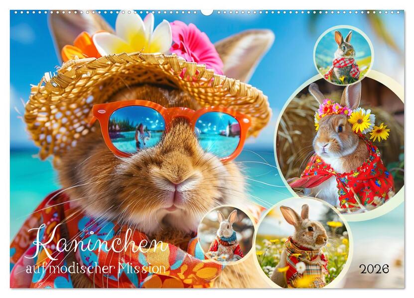 Kaninchen auf modischer Mission (Wandkalender 2026 DIN A2 quer) CALVENDO Monatskalender