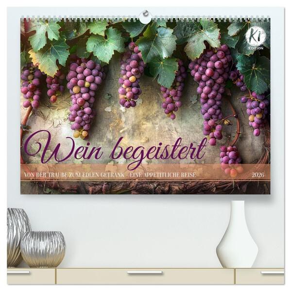 Wein begeistert (hochwertiger Premium Wandkalender 2026 DIN A2 quer) Kunstdruck in Hochglanz