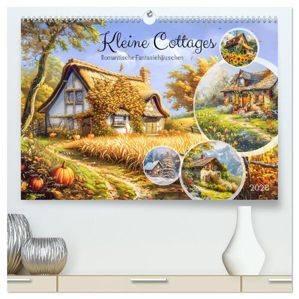 Kleine Cottages - Romantische Fantasiehäuschen (hochwertiger Premium Wandkalender 2026 DIN A2 quer) Kunstdruck in Hochglanz