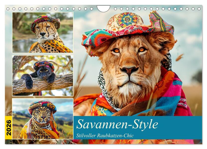Savannen-Style. Stilvoller Raubkatzen-Chic (Wandkalender 2026 DIN A4 quer) CALVENDO Monatskalender