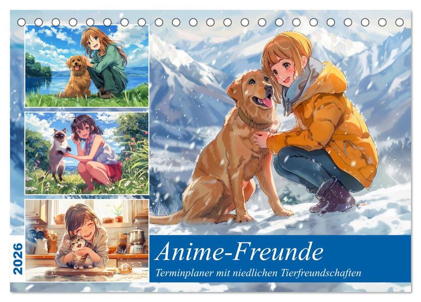 Anime-Freunde - Terminplaner mit niedlichen Tierfreundschaften (Tischkalender 2026 DIN A5 quer) CALVENDO Monatskalender