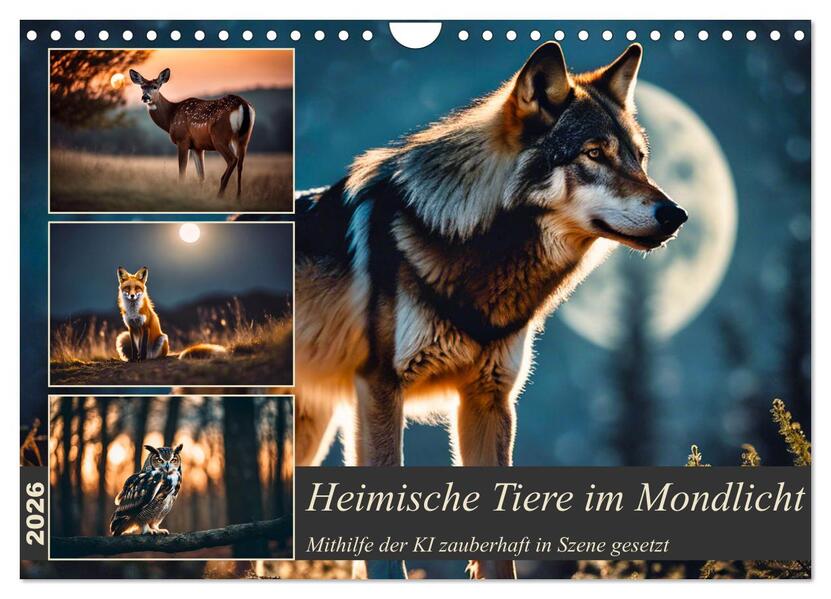 Heimische Tiere im Mondlicht (Wandkalender 2026 DIN A4 quer) CALVENDO Monatskalender