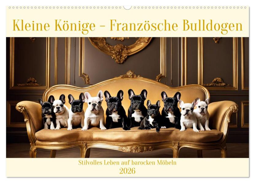 Kleine Könige - Französische Bulldoggen (Wandkalender 2026 DIN A2 quer) CALVENDO Monatskalender