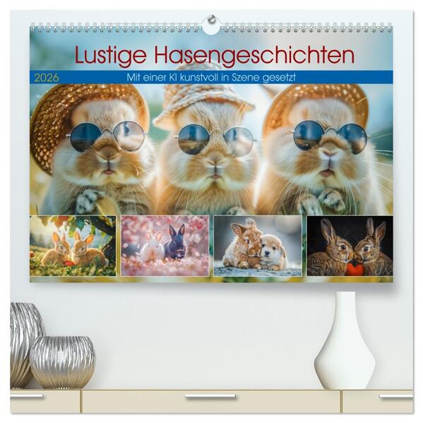Lustige Hasengeschichten (hochwertiger Premium Wandkalender 2026 DIN A2 quer) Kunstdruck in Hochglanz