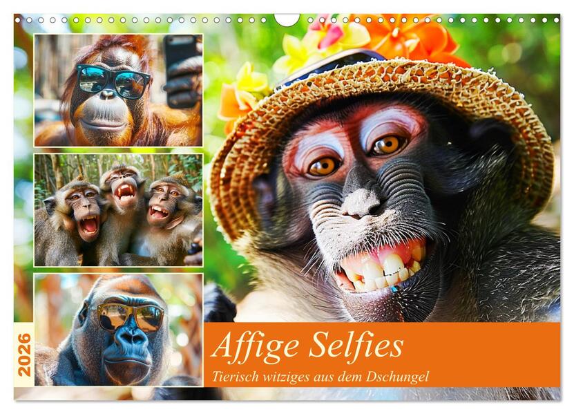 Affige Selfies. Tierisch witziges aus dem Dschungel (Wandkalender 2026 DIN A3 quer) CALVENDO Monatskalender