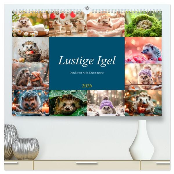 Lustige Igel (hochwertiger Premium Wandkalender 2026 DIN A2 quer) Kunstdruck in Hochglanz