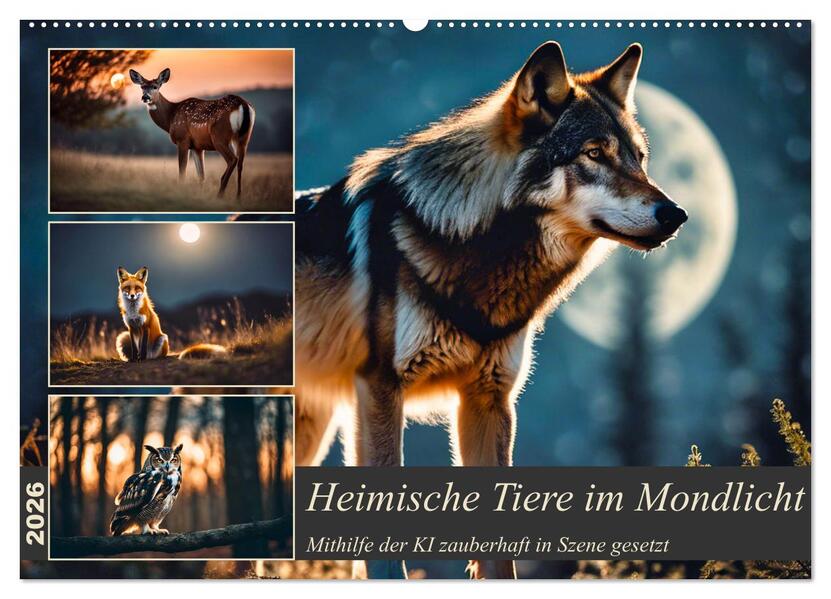 Heimische Tiere im Mondlicht (Wandkalender 2026 DIN A2 quer) CALVENDO Monatskalender
