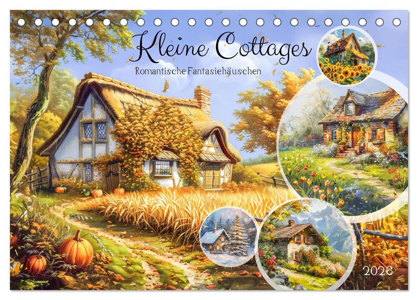 Kleine Cottages - Romantische Fantasiehäuschen (Tischkalender 2026 DIN A5 quer) CALVENDO Monatskalender