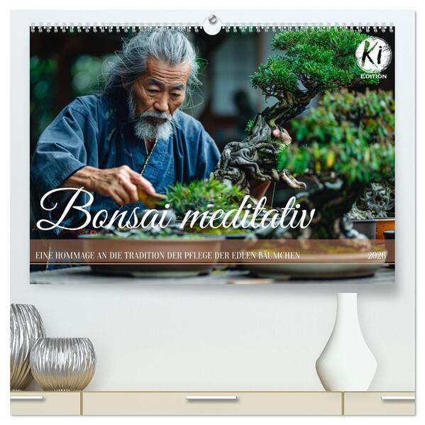 Bonsai meditativ (hochwertiger Premium Wandkalender 2026 DIN A2 quer) Kunstdruck in Hochglanz
