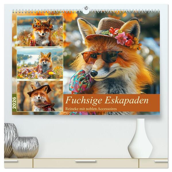 Fuchsige Eskapaden. Reineke mit noblen Accessoires (hochwertiger Premium Wandkalender 2026 DIN A2 quer) Kunstdruck in Hochglanz