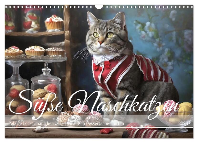 Süße Naschkatzen - Pelzige Leckermäulchen zwischen süßen Desserts und Torten (Wandkalender 2026 DIN A3 quer) CALVENDO Monatskalender