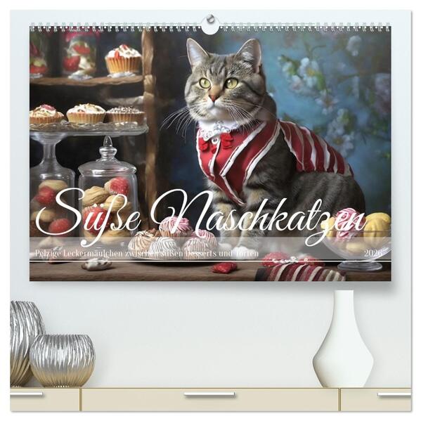 Süße Naschkatzen - Pelzige Leckermäulchen zwischen süßen Desserts und Torten (hochwertiger Premium Wandkalender 2026 DIN A2 quer) Kunstdruck in Hochglanz