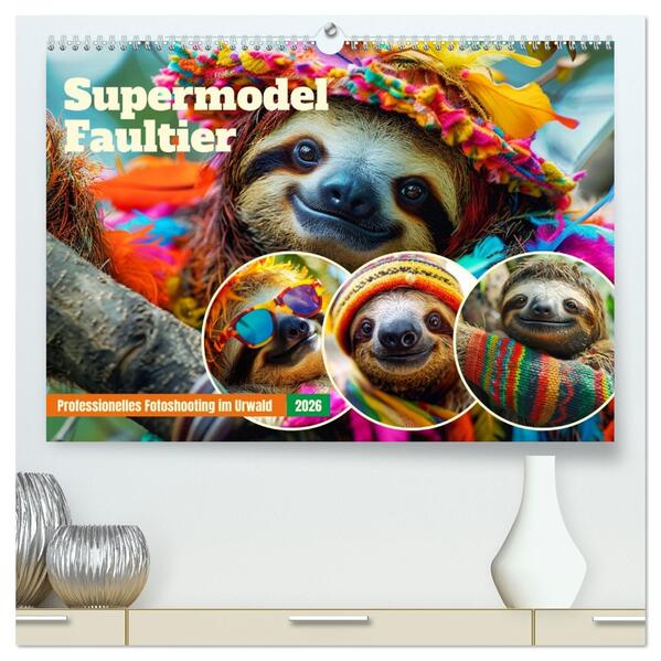 Supermodel Faultier. Professionelles Fotoshooting im Urwald (hochwertiger Premium Wandkalender 2026 DIN A2 quer) Kunstdruck in Hochglanz