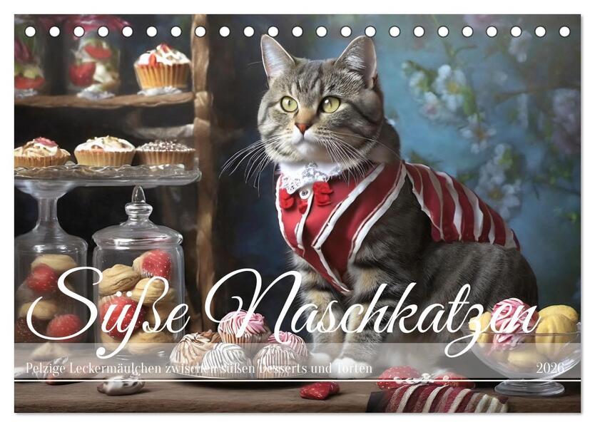 Süße Naschkatzen - Pelzige Leckermäulchen zwischen süßen Desserts und Torten (Tischkalender 2026 DIN A5 quer) CALVENDO Monatskalender