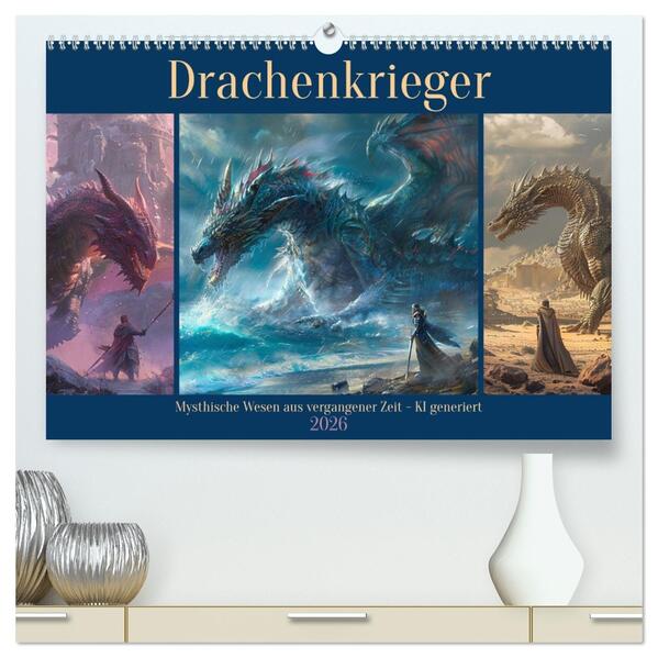 Drachenkrieger (hochwertiger Premium Wandkalender 2026 DIN A2 quer) Kunstdruck in Hochglanz