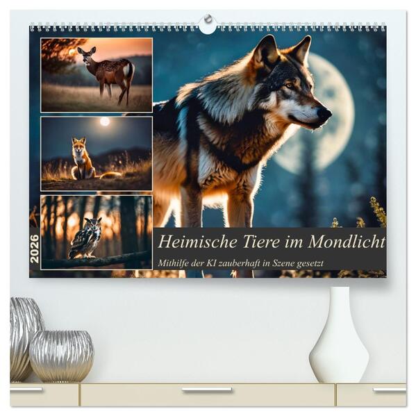 Heimische Tiere im Mondlicht (hochwertiger Premium Wandkalender 2026 DIN A2 quer) Kunstdruck in Hochglanz