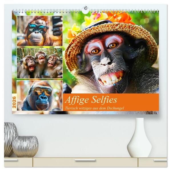Affige Selfies. Tierisch witziges aus dem Dschungel (hochwertiger Premium Wandkalender 2026 DIN A2 quer) Kunstdruck in Hochglanz