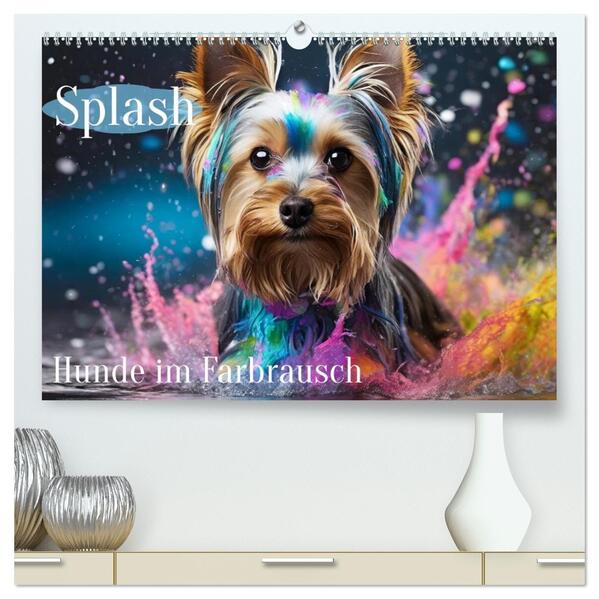 Splash - Hunde im Farbrausch (hochwertiger Premium Wandkalender 2026 DIN A2 quer) Kunstdruck in Hochglanz
