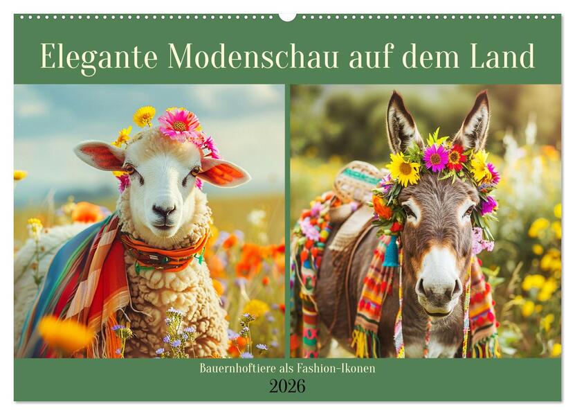 Elegante Modenschau auf dem Land. Bauernhoftiere als Fashion-Ikonen (Wandkalender 2026 DIN A2 quer) CALVENDO Monatskalender