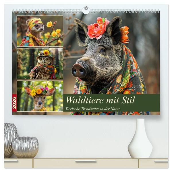 Waldtiere mit Stil. Tierische Trendsetter in der Natur (hochwertiger Premium Wandkalender 2026 DIN A2 quer) Kunstdruck in Hochglanz