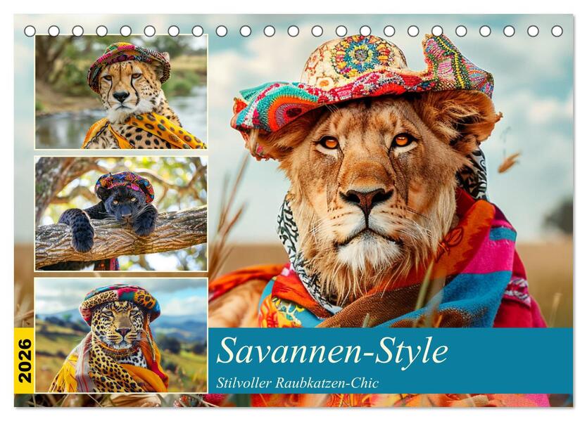 Savannen-Style. Stilvoller Raubkatzen-Chic (Tischkalender 2026 DIN A5 quer) CALVENDO Monatskalender