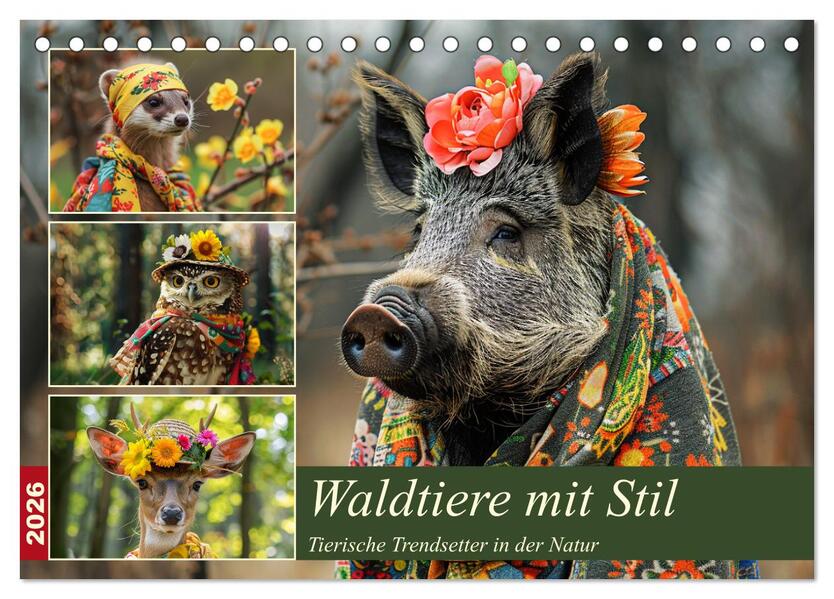 Waldtiere mit Stil. Tierische Trendsetter in der Natur (Tischkalender 2026 DIN A5 quer) CALVENDO Monatskalender
