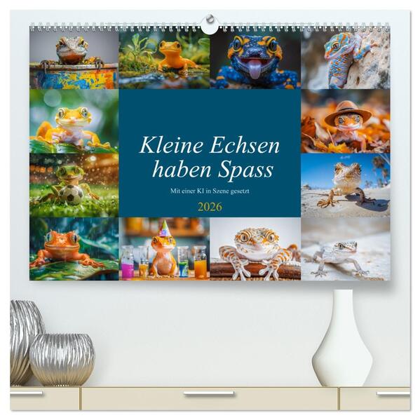 Kleine Echsen haben Spass (hochwertiger Premium Wandkalender 2026 DIN A2 quer) Kunstdruck in Hochglanz