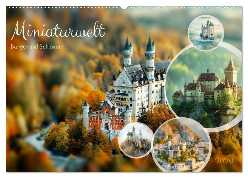 Miniaturwelt Burgen und Schlösser (Wandkalender 2026 DIN A2 quer) CALVENDO Monatskalender