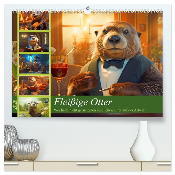 Fleißige Otter - Wer hätte nicht gerne einen niedlichen Otter auf der Arbeit (hochwertiger Premium Wandkalender 2026 DIN A2 quer) Kunstdruck in Hochglanz