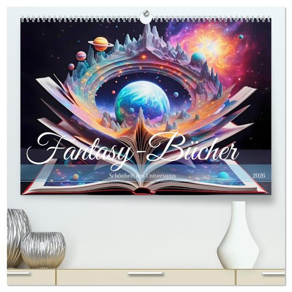Fantasy-Bücher Schönheit des Universums (hochwertiger Premium Wandkalender 2026 DIN A2 quer) Kunstdruck in Hochglanz