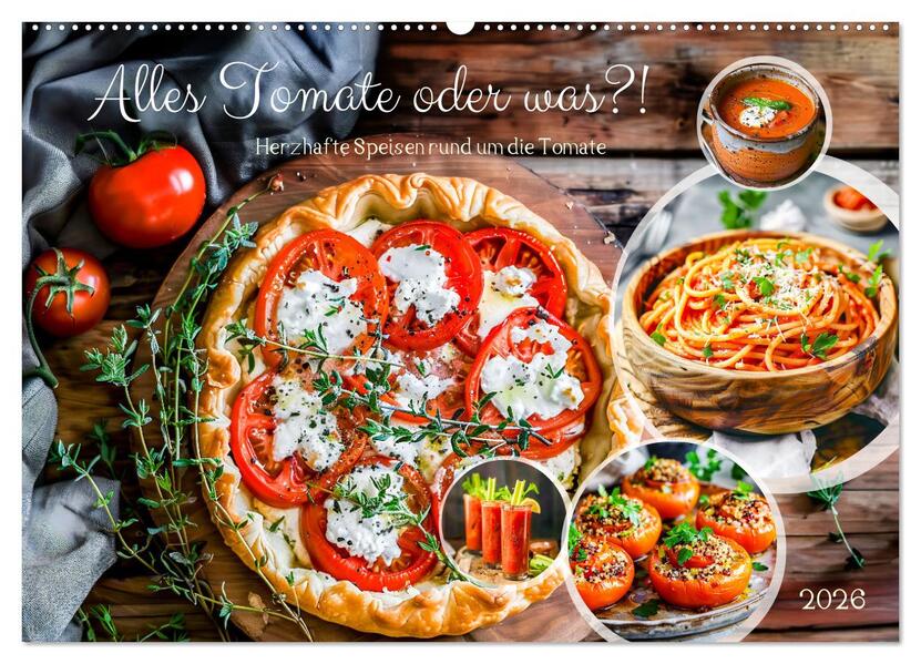 Alles Tomate oder was?! - Herzhafte Speisen rund um die Tomate (Wandkalender 2026 DIN A2 quer) CALVENDO Monatskalender