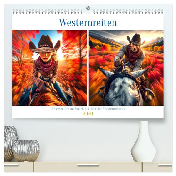 Westernreiten - Jahreszeiten im Sattel (hochwertiger Premium Wandkalender 2026 DIN A2 quer) Kunstdruck in Hochglanz