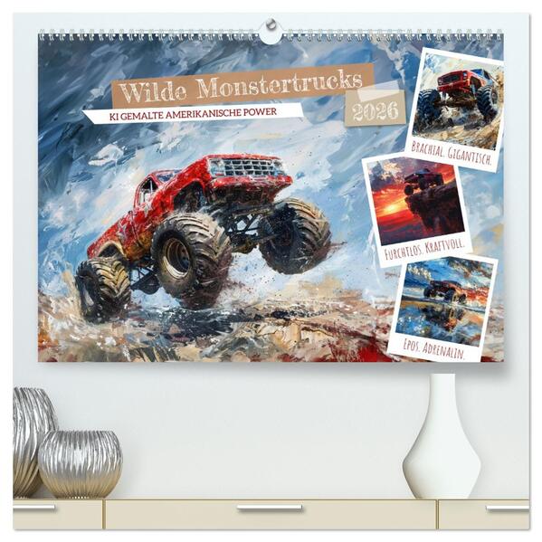 Wilde Monstertrucks (hochwertiger Premium Wandkalender 2026 DIN A2 quer) Kunstdruck in Hochglanz