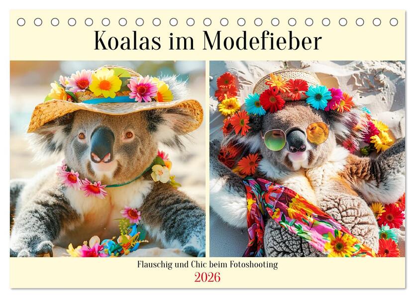 Koalas im Modefieber. Flauschig und Chic beim Fotoshooting (Tischkalender 2026 DIN A5 quer) CALVENDO Monatskalender