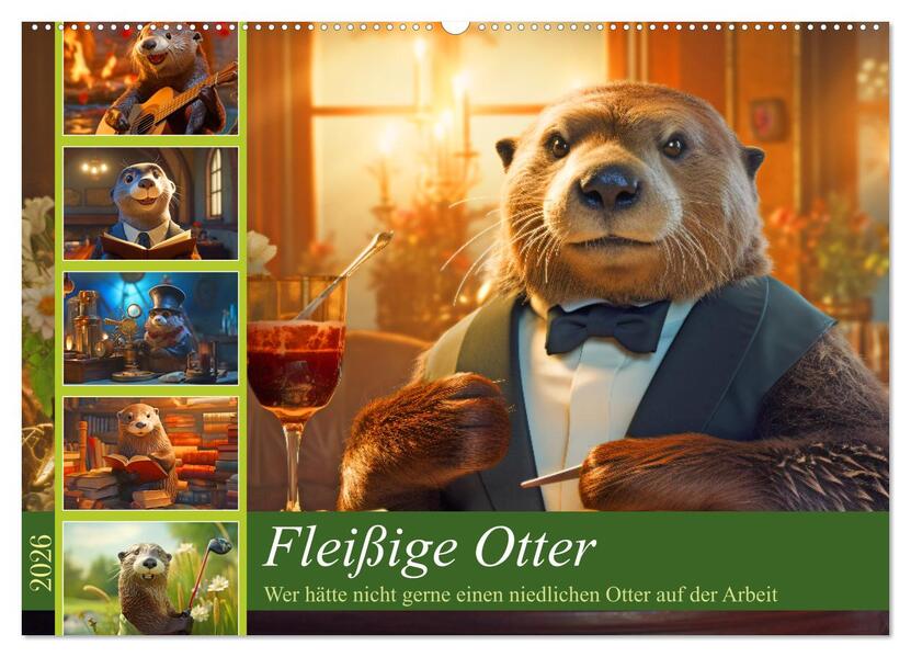 Fleißige Otter - Wer hätte nicht gerne einen niedlichen Otter auf der Arbeit (Wandkalender 2026 DIN A2 quer) CALVENDO Monatskalender