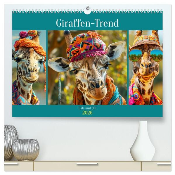 Giraffen-Trend. Hals und Stil (hochwertiger Premium Wandkalender 2026 DIN A2 quer) Kunstdruck in Hochglanz