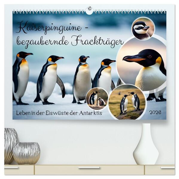 Kaiserpinguine - bezaubernde Frackträger (hochwertiger Premium Wandkalender 2026 DIN A2 quer) Kunstdruck in Hochglanz