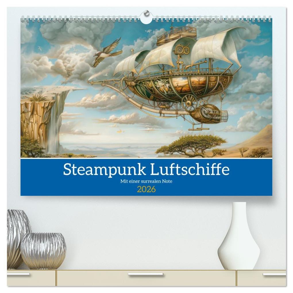 Steampunk Luftschiffe mit einer surrealen Note (hochwertiger Premium Wandkalender 2026 DIN A2 quer) Kunstdruck in Hochglanz