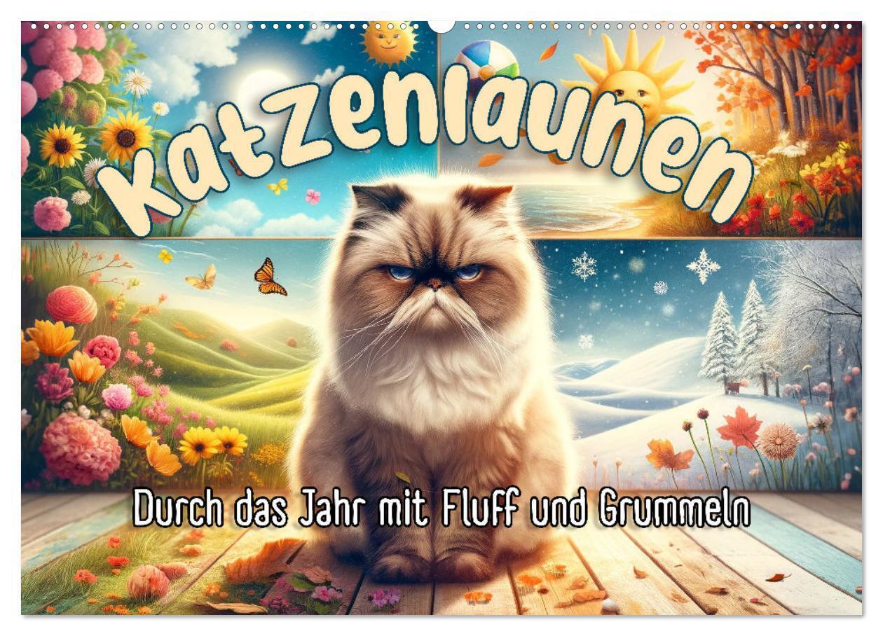 Katzenlaunen - Durch das Jahr mit Fluff und Grummeln (Wandkalender 2026 DIN A2 quer) CALVENDO Monatskalender