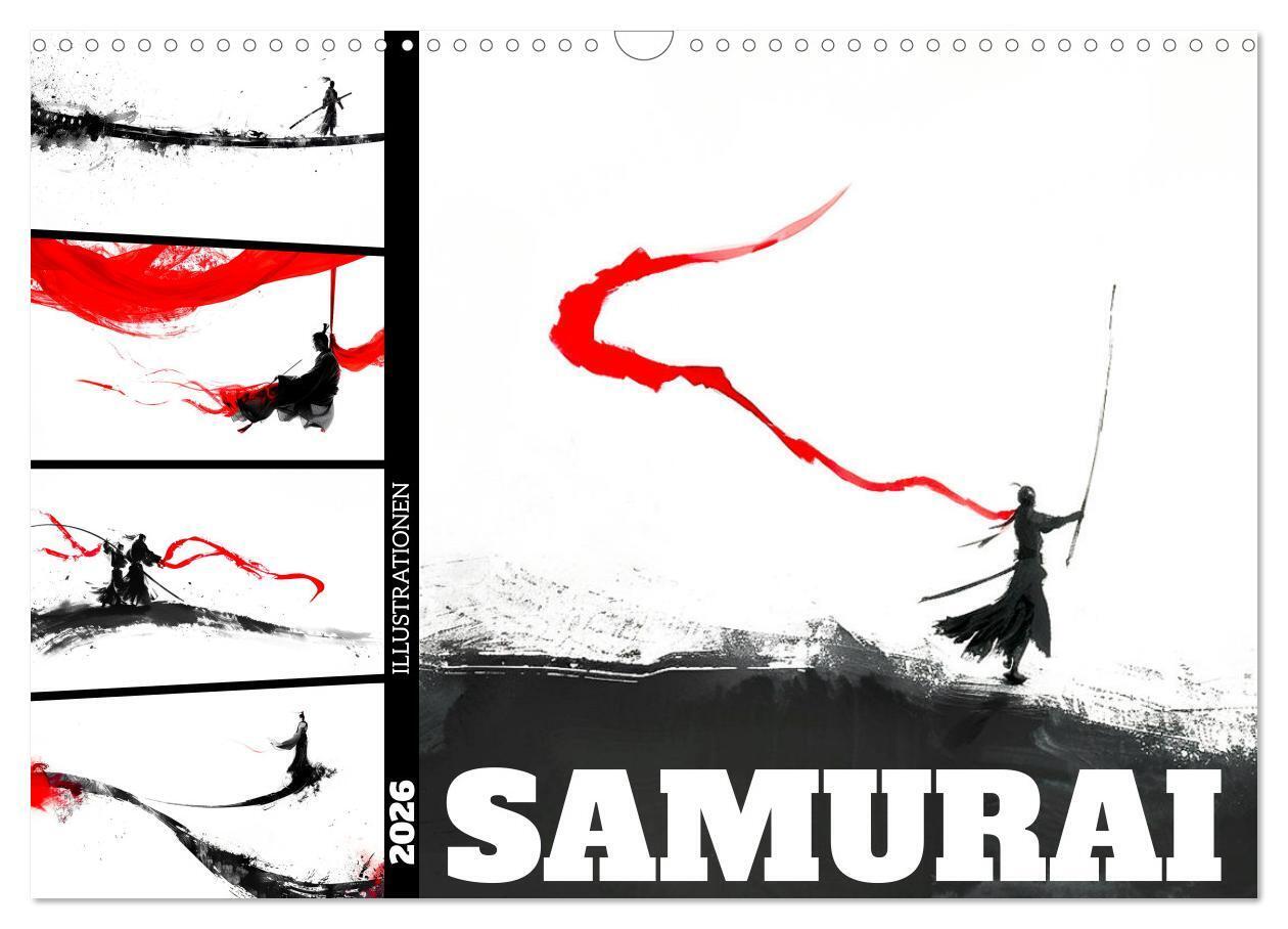 Samurai Illustrationen (Wandkalender 2026 DIN A3 quer) CALVENDO Monatskalender